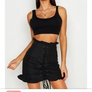 NWT BooHoo Black Ruffle Mini Skirt Size 12